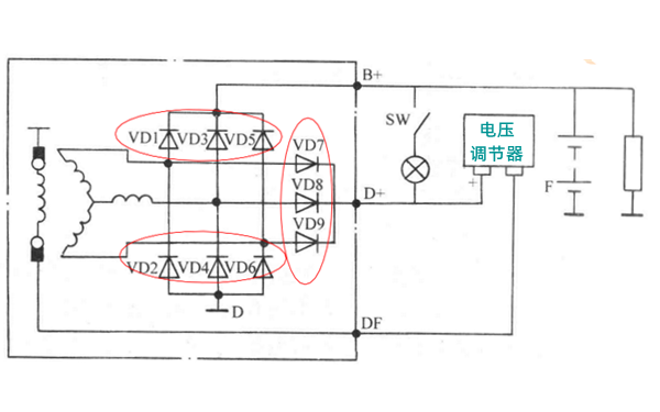 硅整流發(fā)電機充電系統(tǒng)電路圖.png